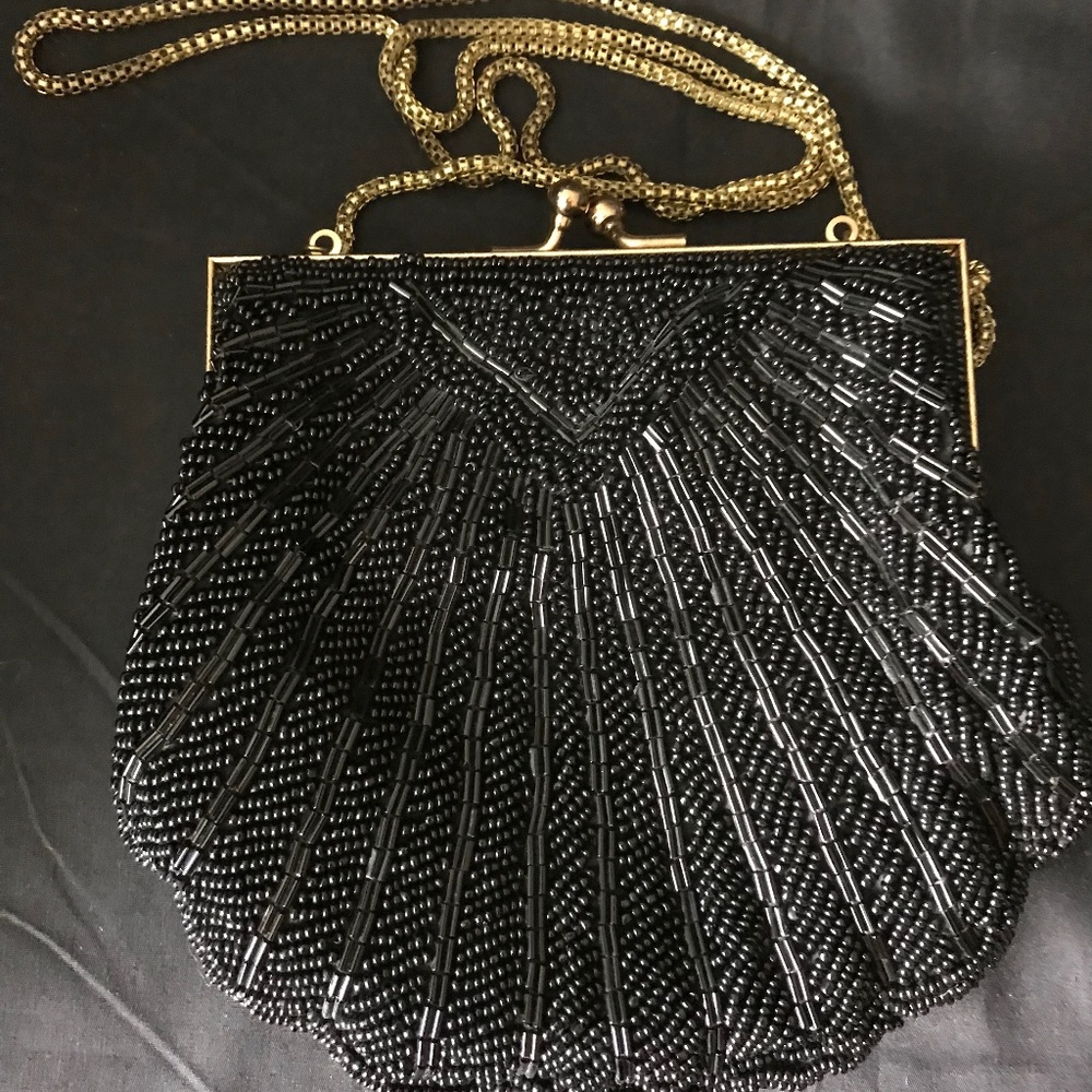 Black beaded evening purse